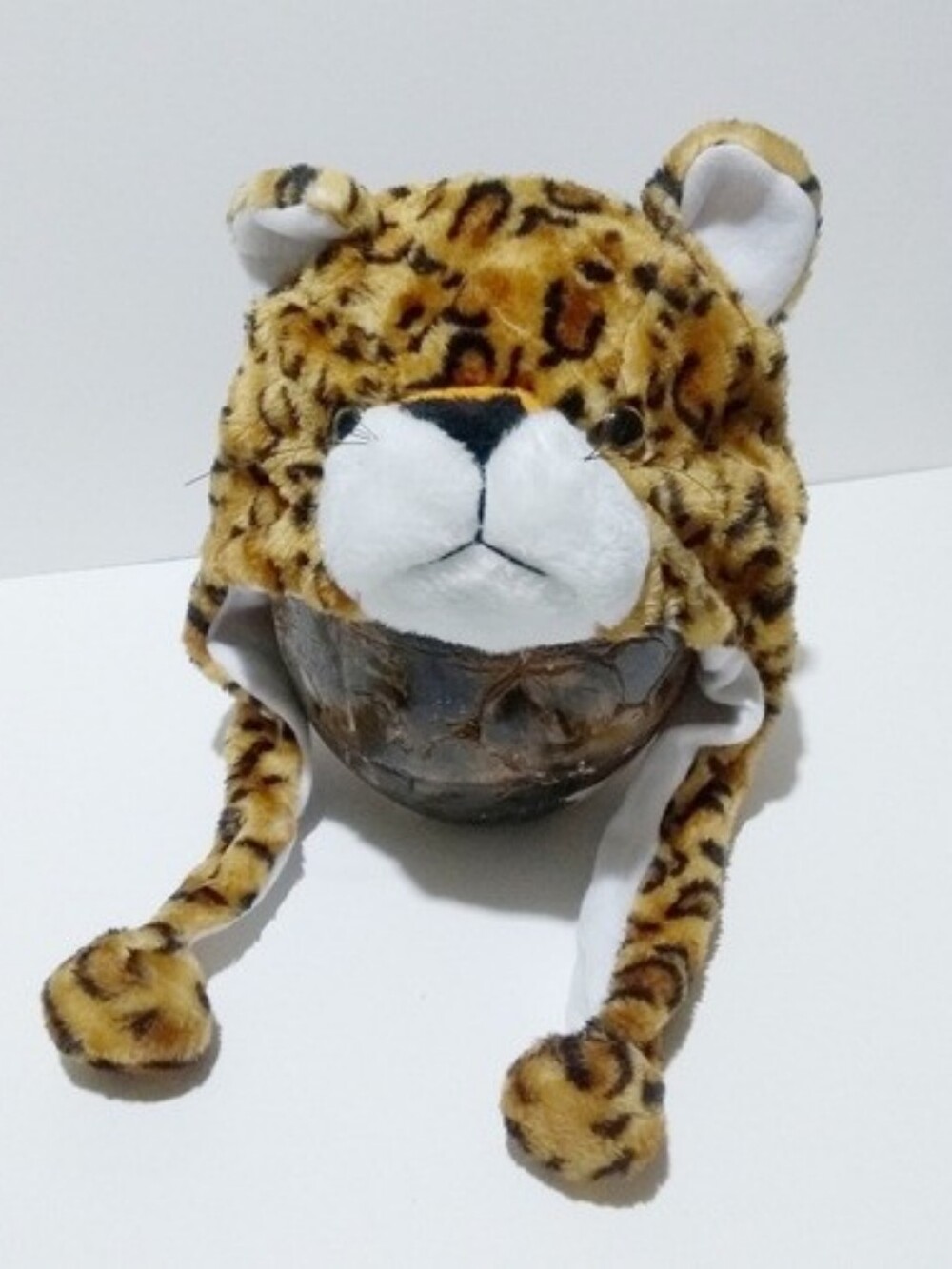 Leopard Print Plush Kids Hat - Brown Animal Ear Beanie